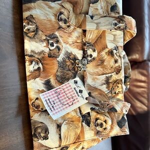 Dog Print Tote Bag in Brown Multi - Charming Canine Design